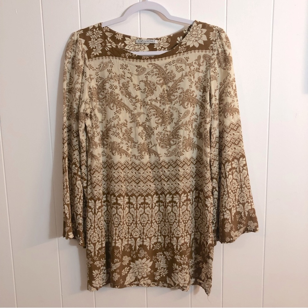 Novella Royale Fever Rust Hazely Mini Dress Bell Sleeves Medium
